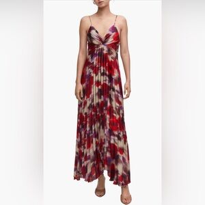 MANGO - Floral Pleated Sleeveless Maxi Dress